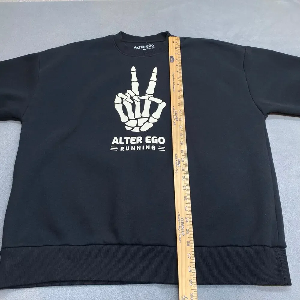 Alter Ego Running Peace Skeleton Crew Neck Pullover‎ Sweatshirt Mens XL Black